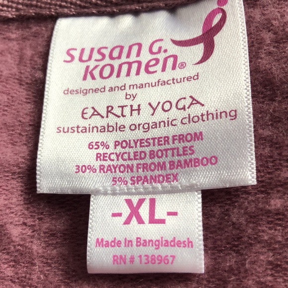 2/$10 Susan G Komen Earth Yoga zip up sweatshirt - Picture 8 of 9